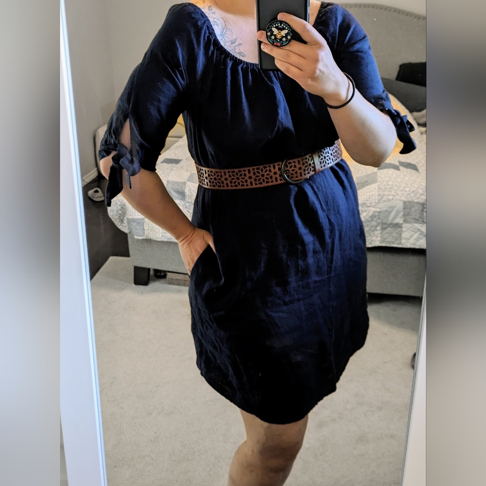 👗 Navy 100% Linen Dress